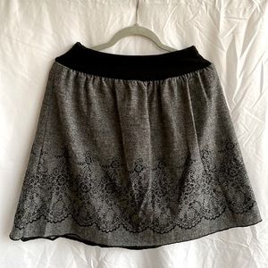 Over the Knee Grey Skirt with Black Flowers and Black top. Pull on. Small